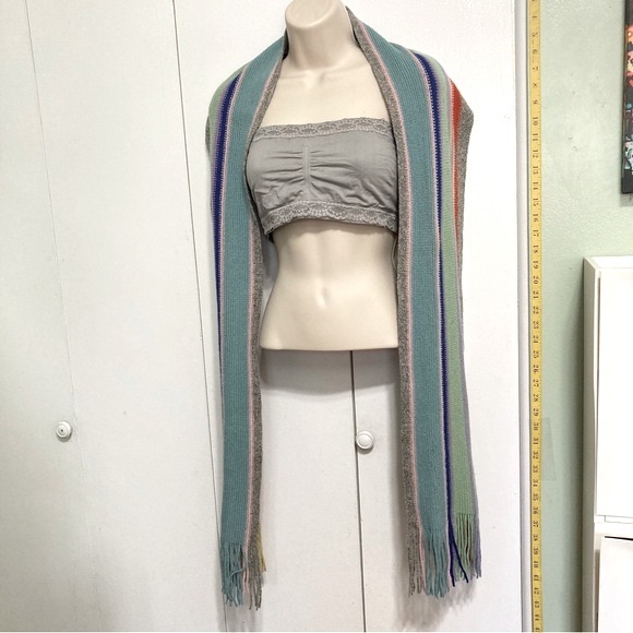 WILLIAM BRUNTON Hand Knits Made in Scotland Rainbow Stripes WOOL Scarf 8.5 x 80" - Picture 4 of 15